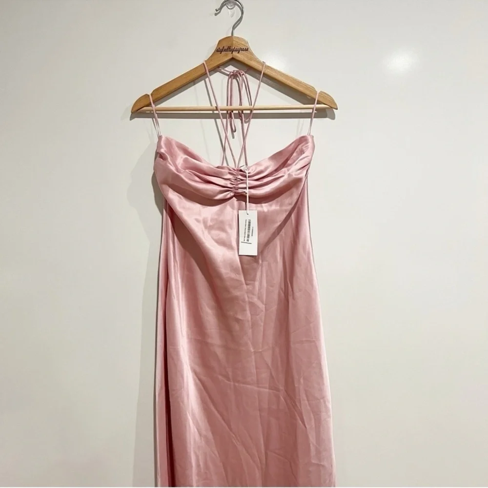 NWT Reformation Valora Satin Halter Maxi Dress in Color Babygirl Pink Size 6 - Picture 6 of 15